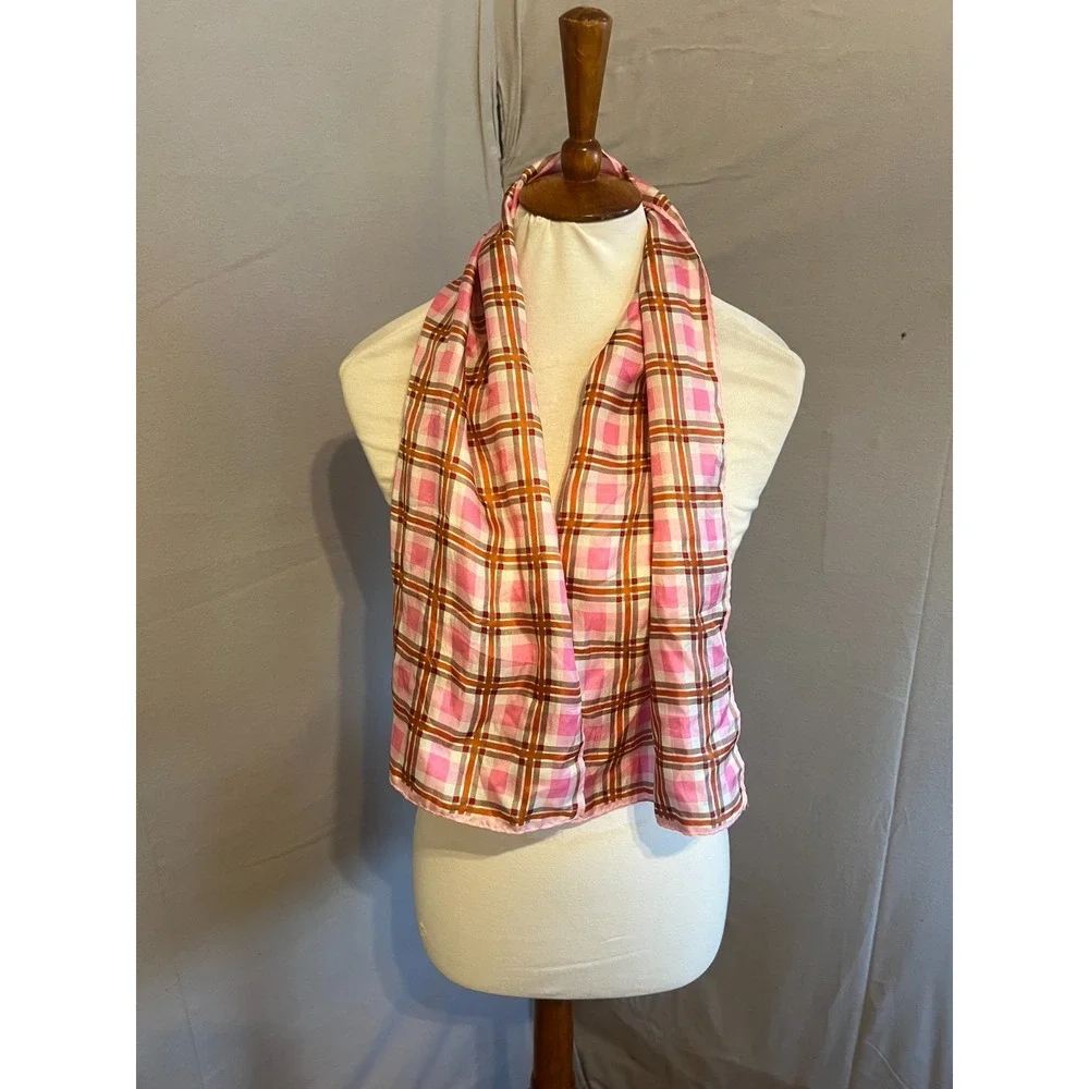 Vintage Glentex 100% Silk Pink Plaid Rectangle Scarf 1960s Mod Twee Checker‎